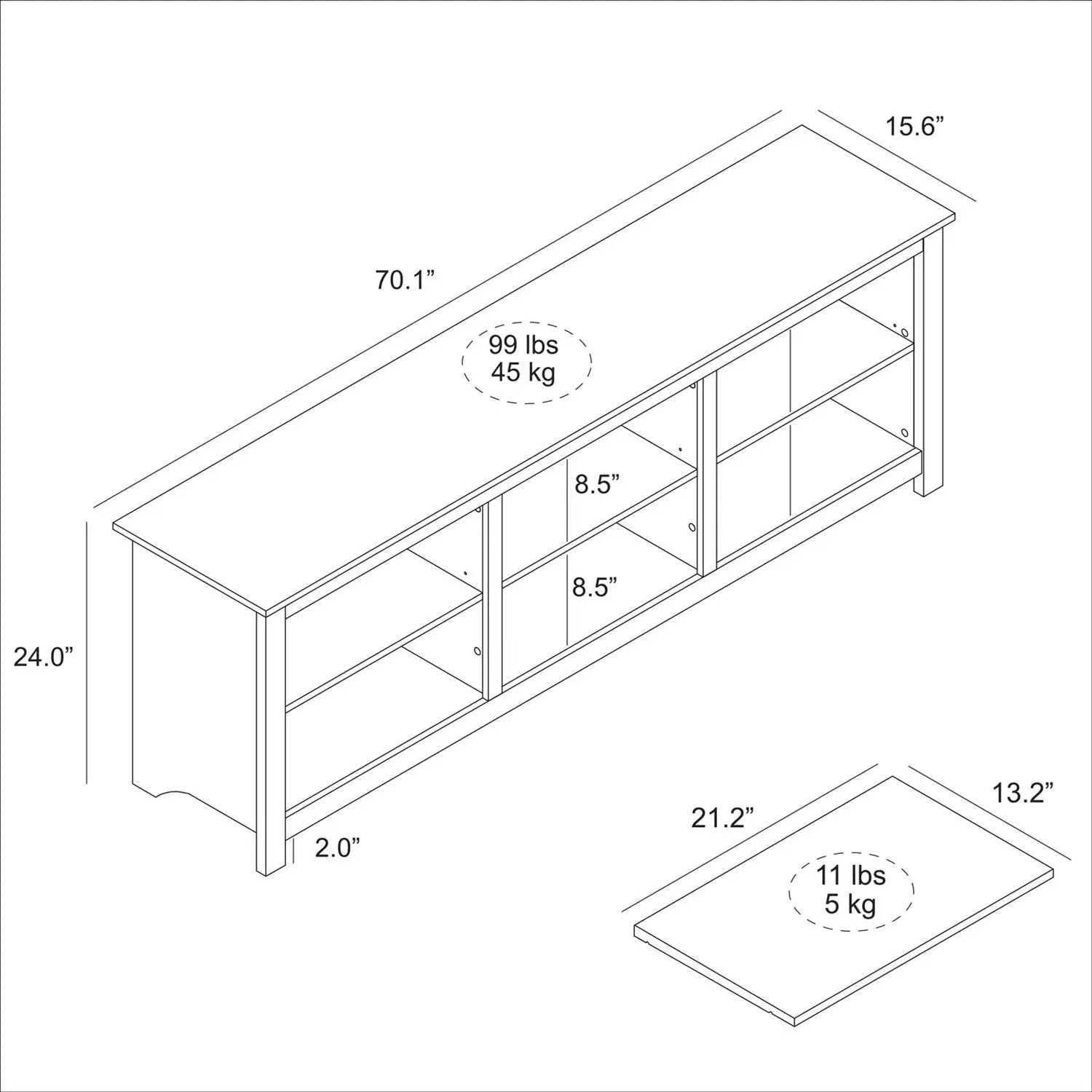 Farmhouse TV Stand in Grey Oak with Brown Wood Finish Top for TVs up to 70-inch by HomePacific