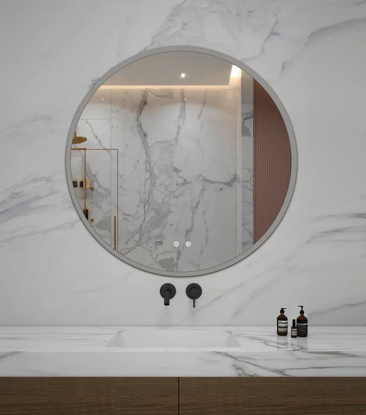Zeek 36" Round Backlit LED Lighted Bathroom Wall Mirror Circular Acrylic Edge MARD36 by ZEEK