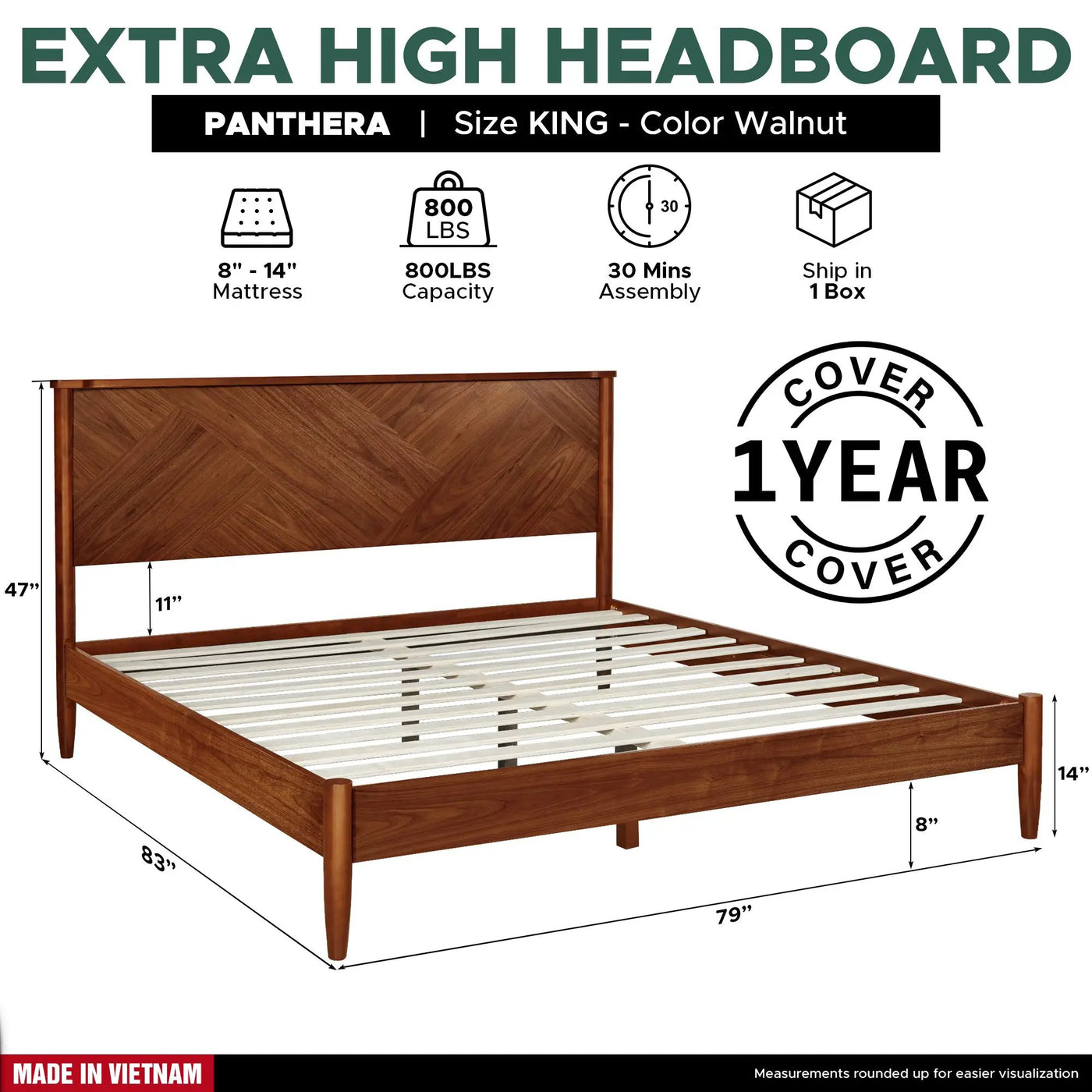 Panthera Solid Wood Bed Frame With Headboard by Megsu