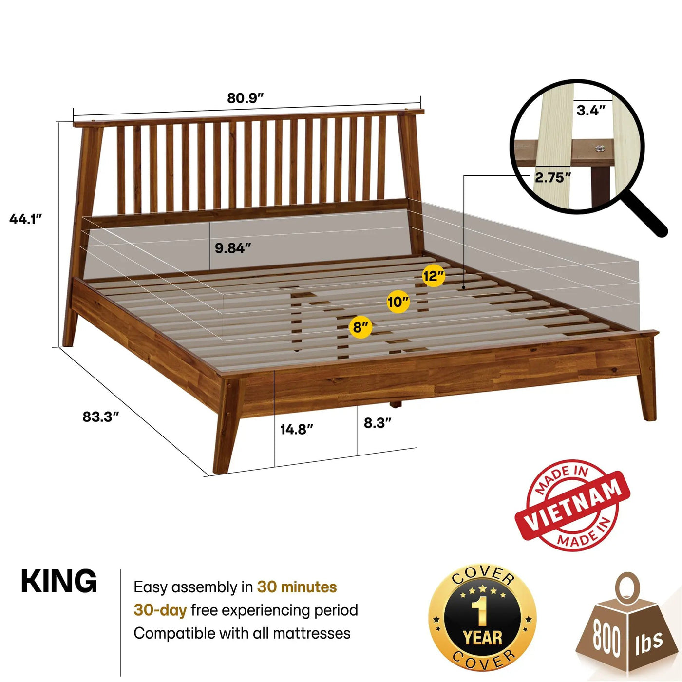 Kaylin Solid Wood Bed Frame by Megsu