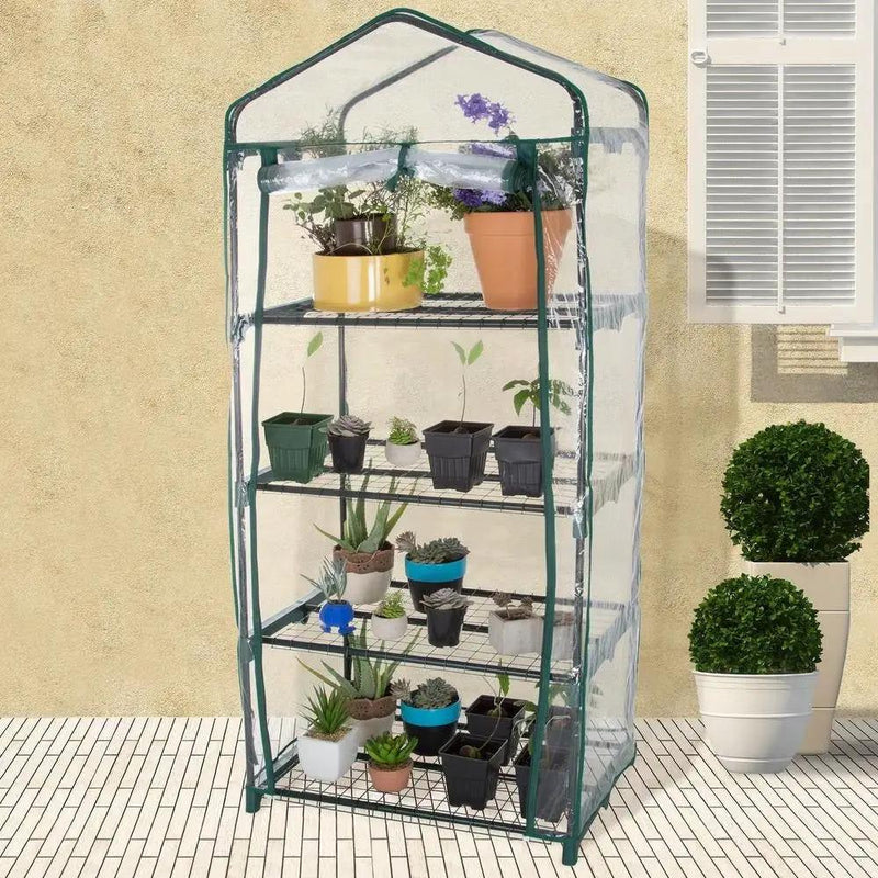 Durable 4-Tier Plant Stand Greenhouse with Zippered PVC Cover by HomePacific
