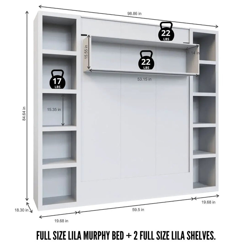 Easy-Lift Full Murphy Wall Bed in Black with Two Bookshelves by Sharicks