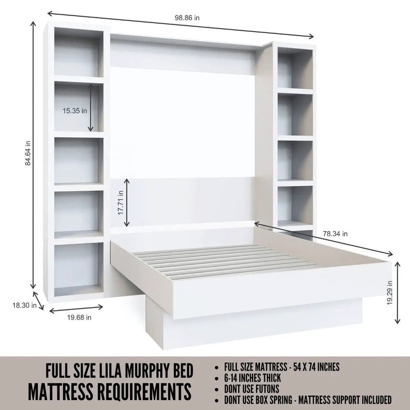 Easy-Lift Full Murphy Wall Bed in Natural Brown Wood Grain with Two Bookshelves by Sharicks