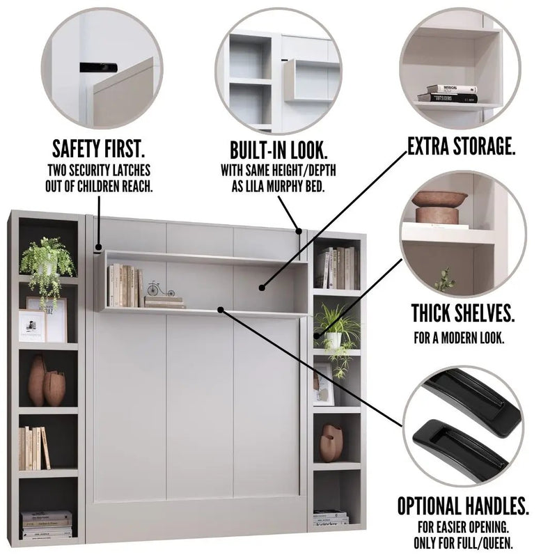 Easy-Lift Queen Murphy Wall Bed in Black with Two Bookshelves by Sharicks