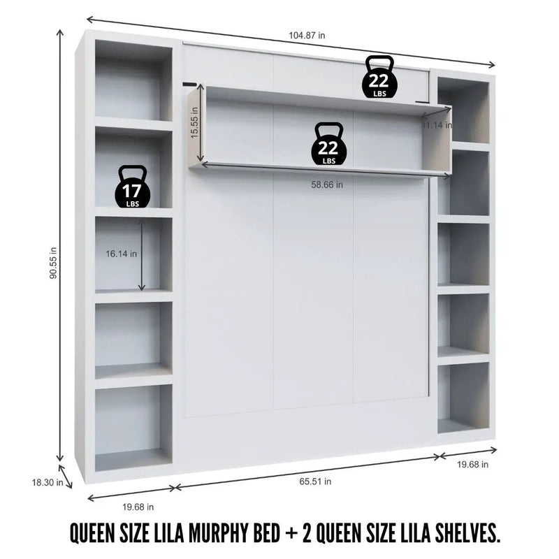 Easy-Lift Queen Murphy Wall Bed in Dark Grey with Two Bookshelves by Sharicks