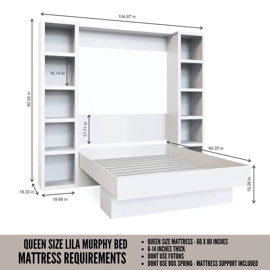 Easy-Lift Queen Murphy Wall Bed in Grey with Two Bookshelves by Sharicks