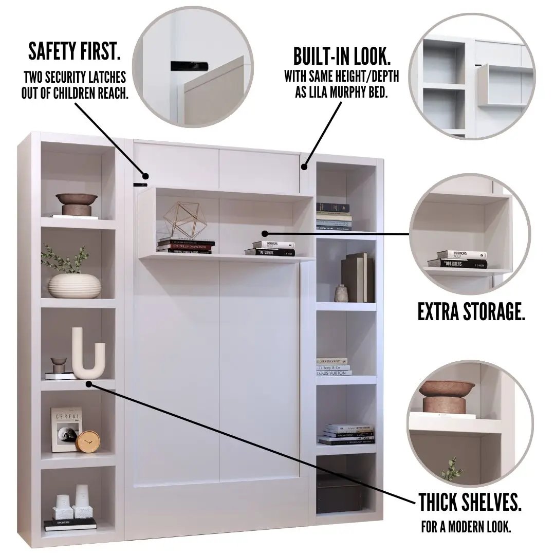 Easy-Lift Twin Murphy Wall Bed in Dark Grey with Two Bookshelves by Sharicks