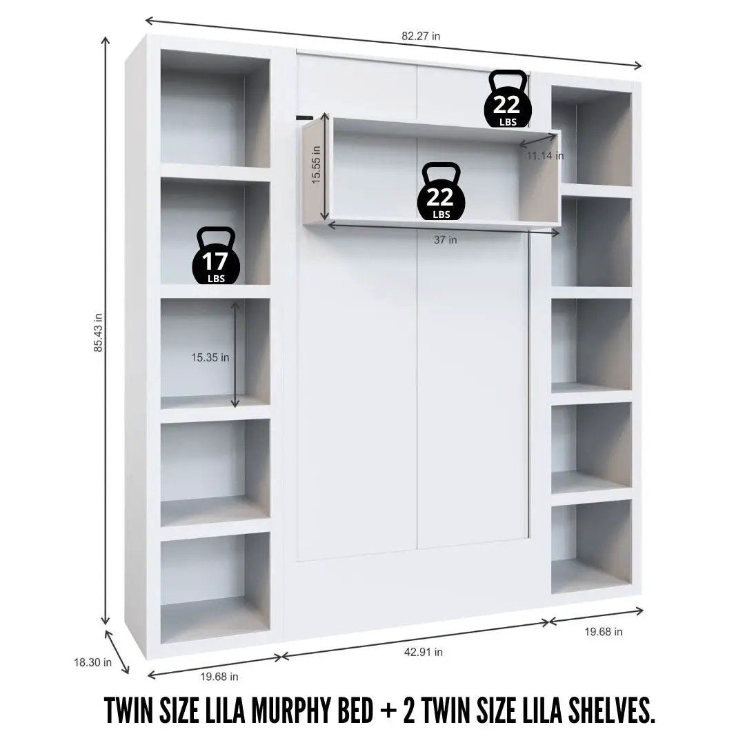 Easy-Lift Twin Murphy Wall Bed in Dark Grey with Two Bookshelves by Sharicks