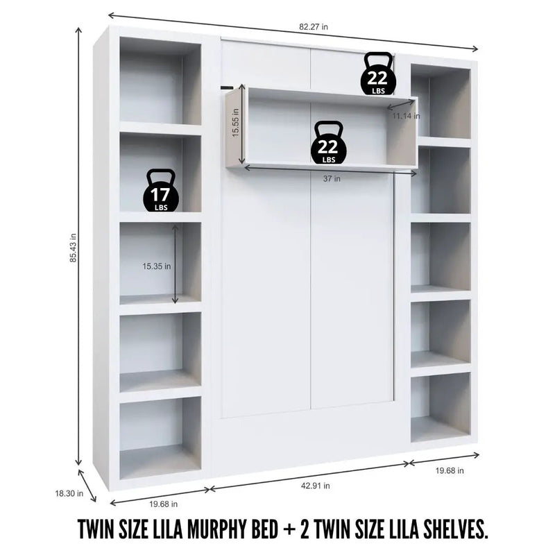 Easy-Lift Twin Murphy Wall Bed in Black with Two Bookshelves by Sharicks