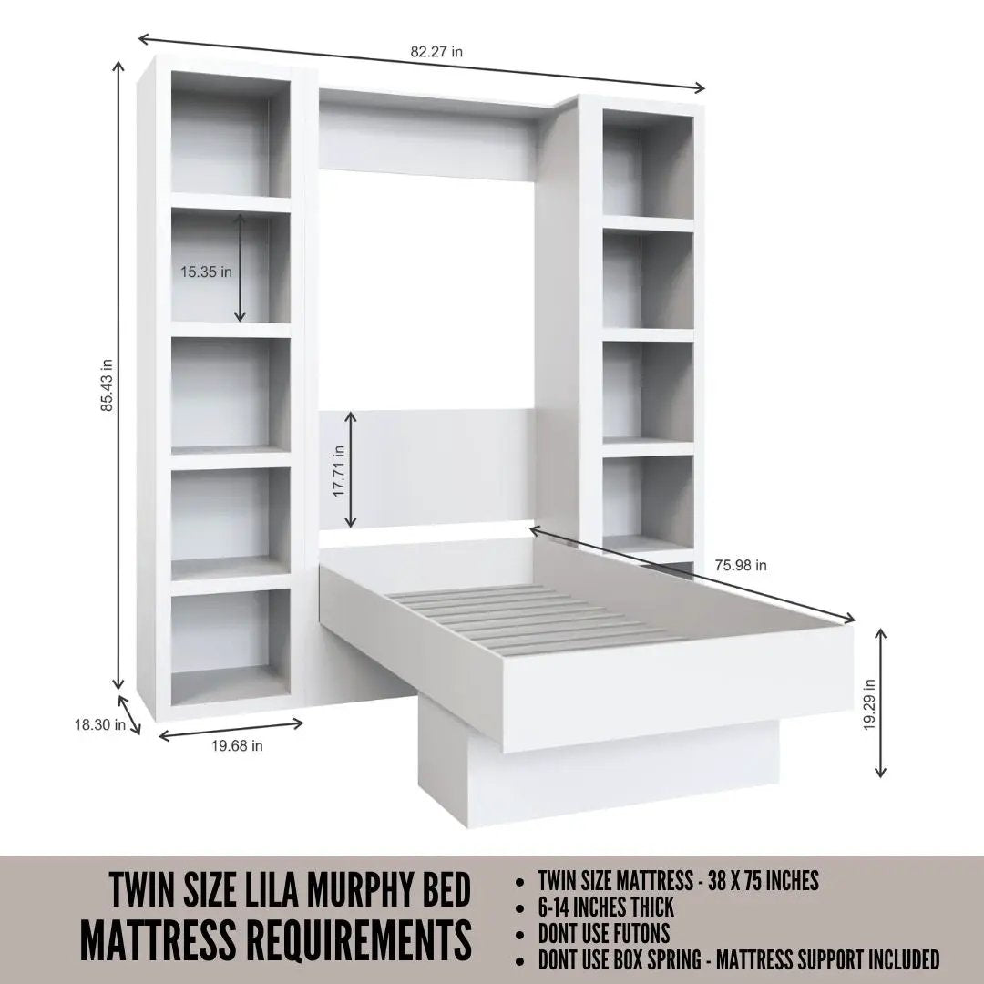 Easy-Lift Twin Murphy Wall Bed in Black with Two Bookshelves by Sharicks