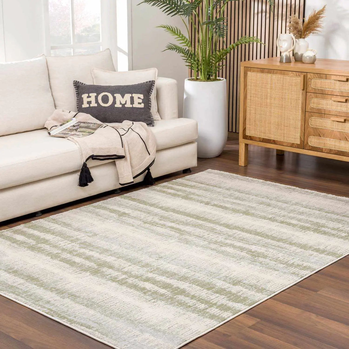 Asmara Green Area Rug, installed in a room