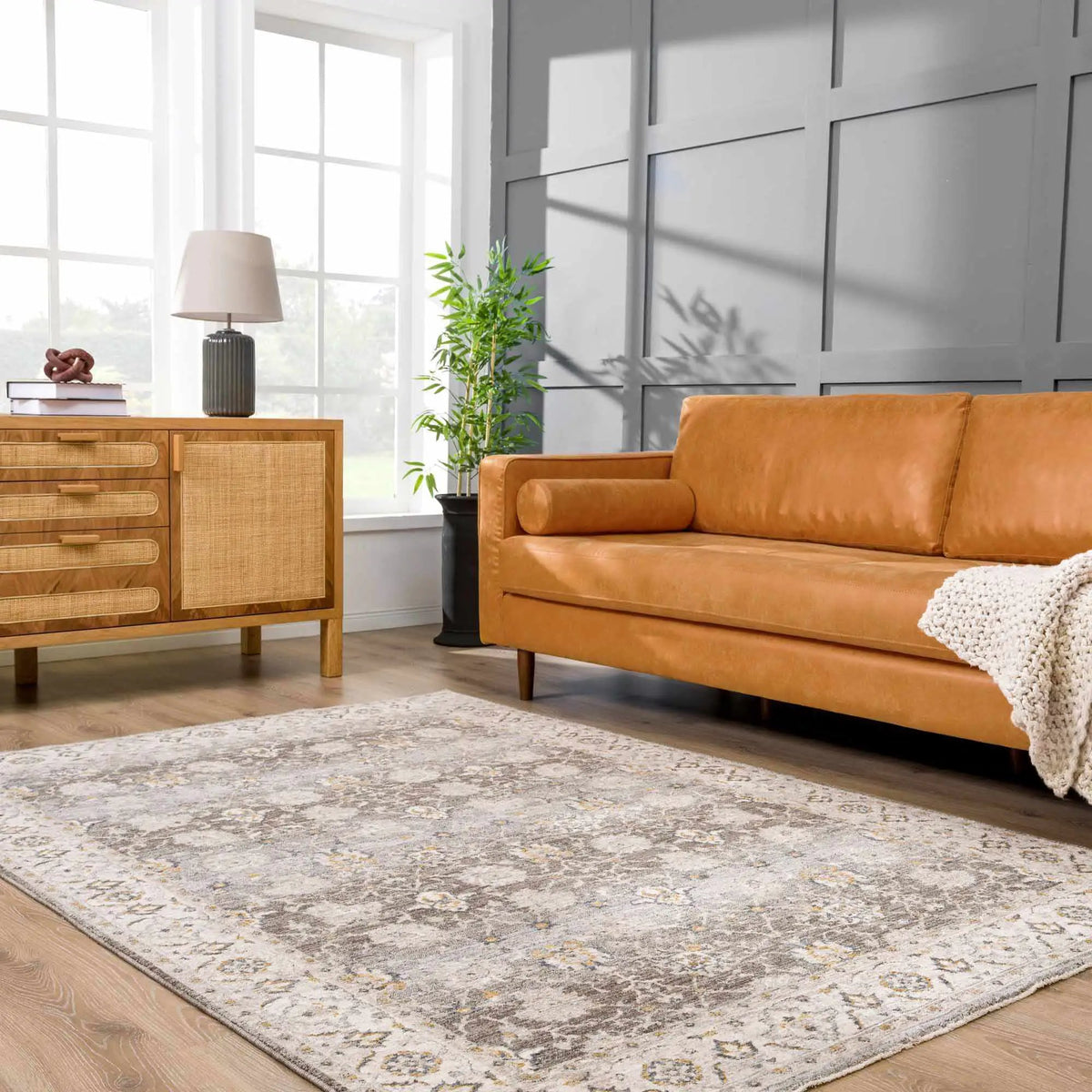 Amaru Green Textured Rug with Fringes, installed in a room 3