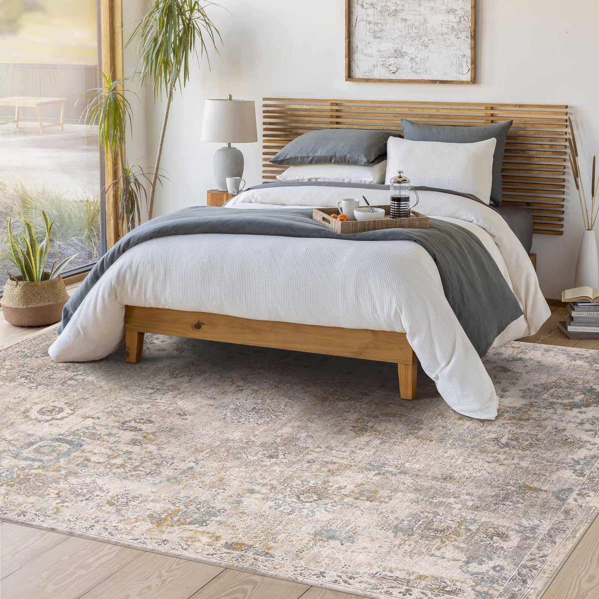 Alroy Textured Rug with Fringes, installed in a room 2