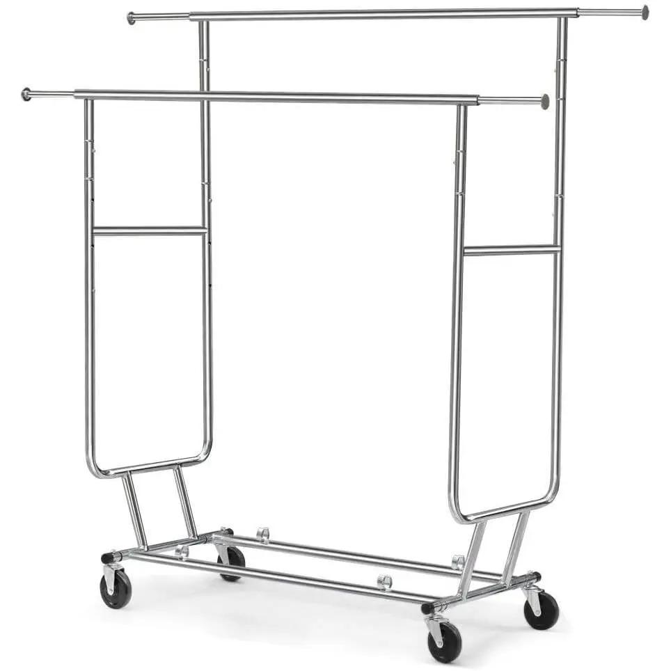 Heavy Duty Double Bar Clothes Hanging Garment Rack on Lockable Wheels by HomePacific