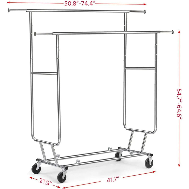 Heavy Duty Double Bar Clothes Hanging Garment Rack on Lockable Wheels by HomePacific