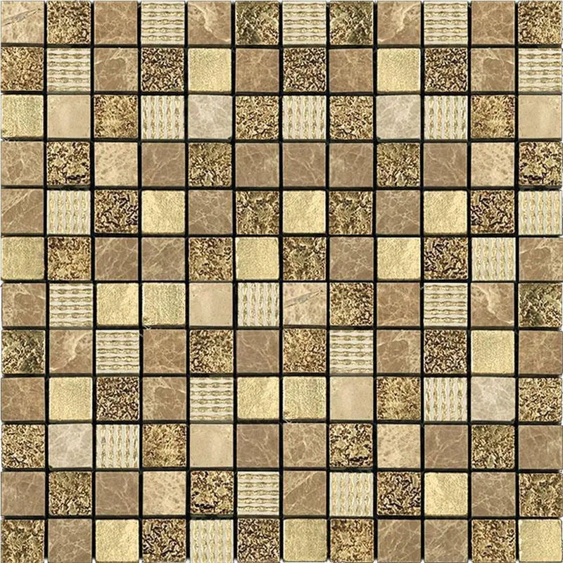 Beige 12x12 Polished Foiled Square Glass Resin Stone Mosaic Tile (10 pack, 9.51 sq ft/case) by Apollo Tile