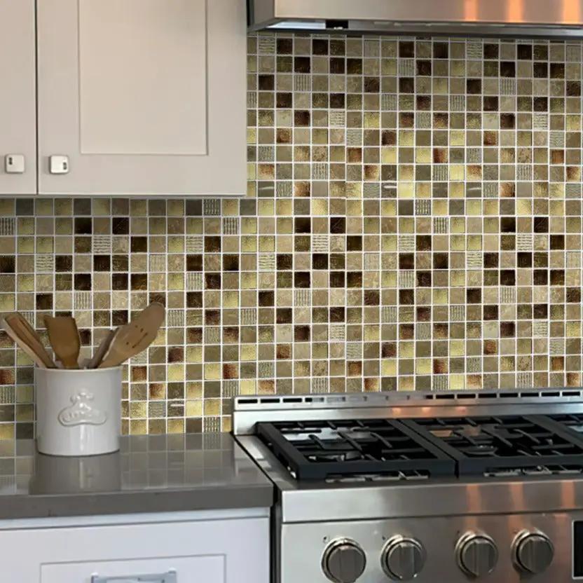 Beige 12x12 Polished Foiled Square Glass Resin Stone Mosaic Tile (10 pack, 9.51 sq ft/case) by Apollo Tile