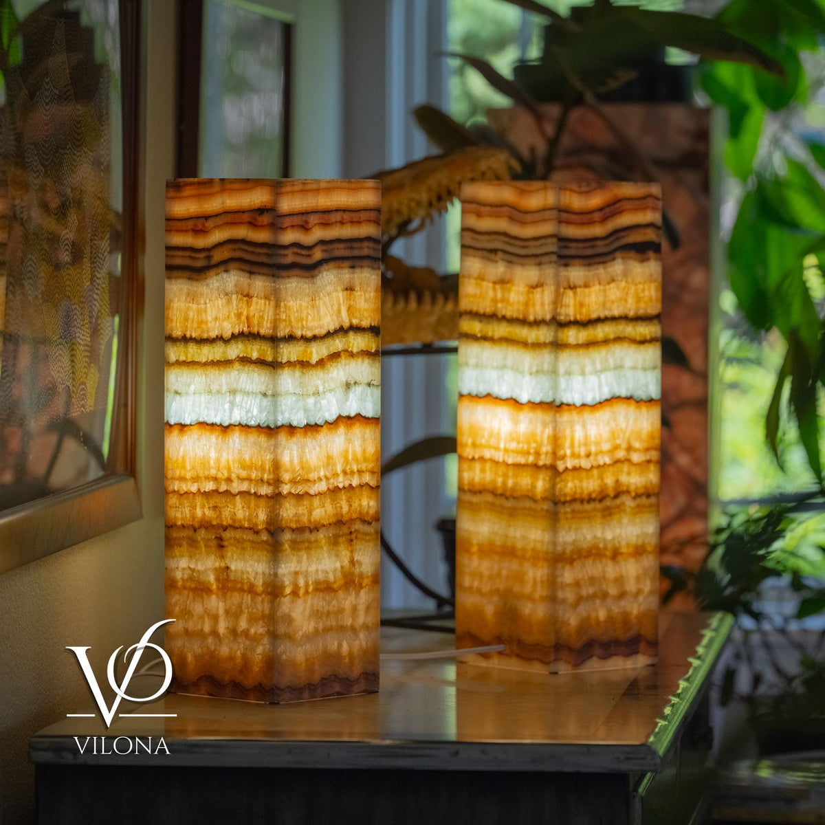 Aqua Onyx Square Table Lamp - 20" Tall, x 6"x 6" (Medium Pair #72), photo 2 of 8