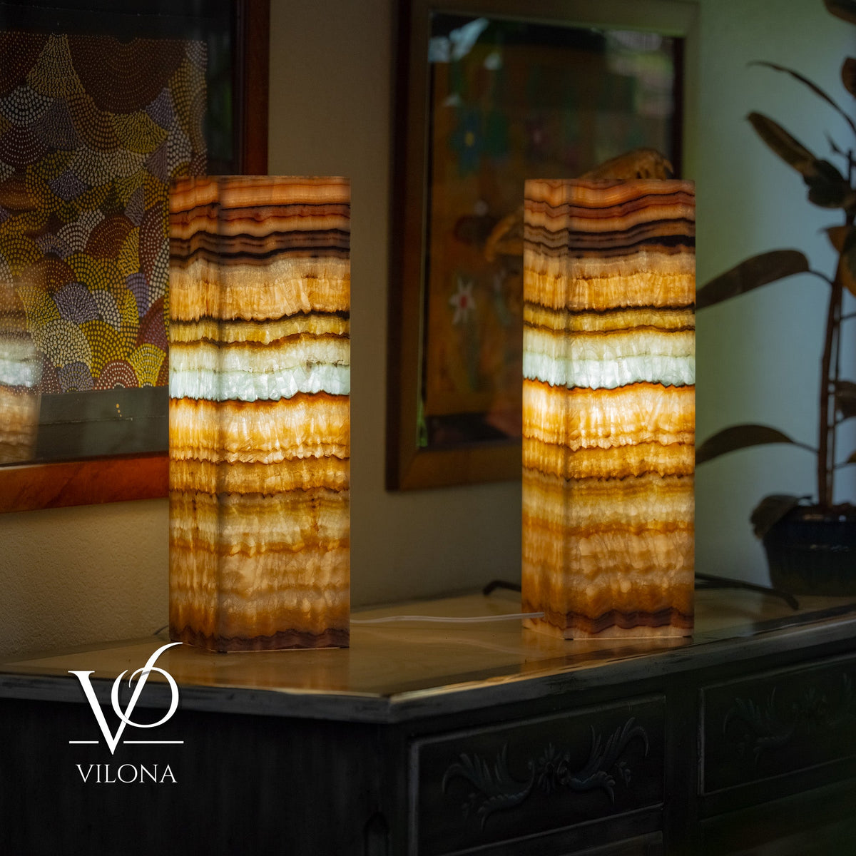 Aqua Onyx Square Table Lamp - 20" Tall, x 6"x 6" (Medium Pair #72), photo 6 of 8