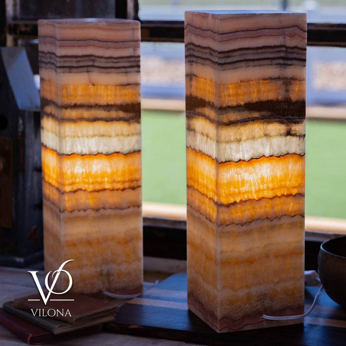 Aqua Onyx Square Table Lamp - 20" Tall, x 6"x 6" (Medium Pair #75), photo 7 of 11