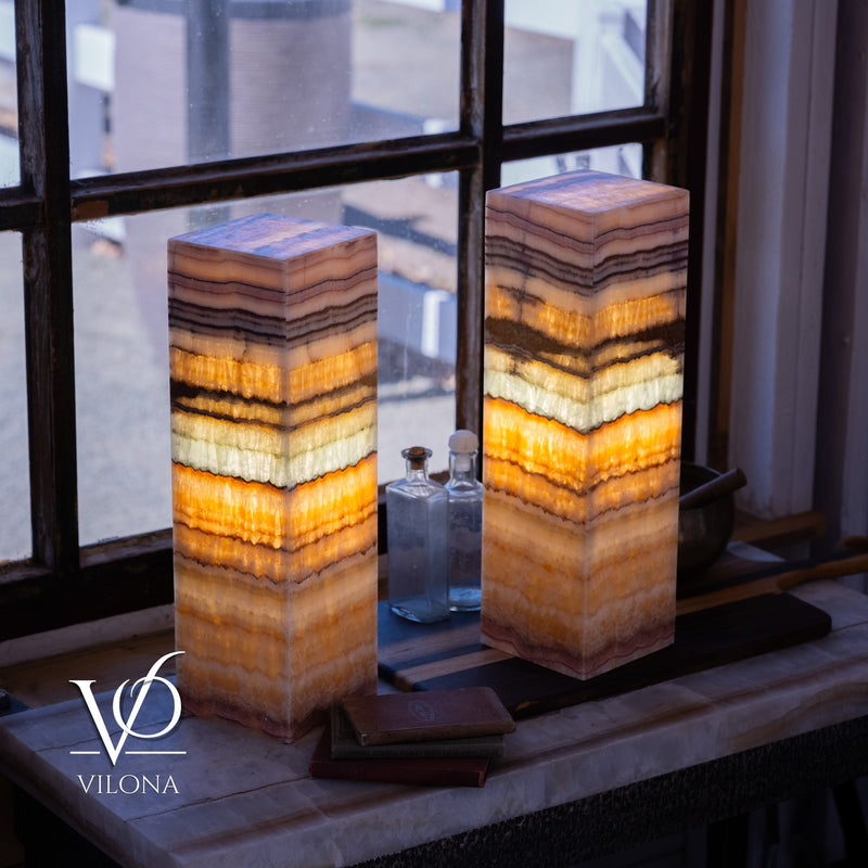 Aqua Onyx Square Table Lamp - 20" Tall, x 6"x 6" (Medium Pair #75), photo 9 of 11