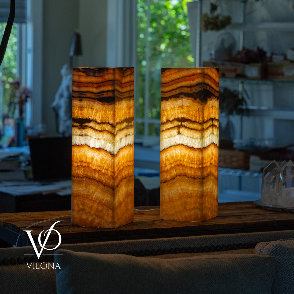 Aqua Onyx Square Table Lamp - 20" Tall, x 6"x 6" (Medium Pair #77), photo 4 of 11