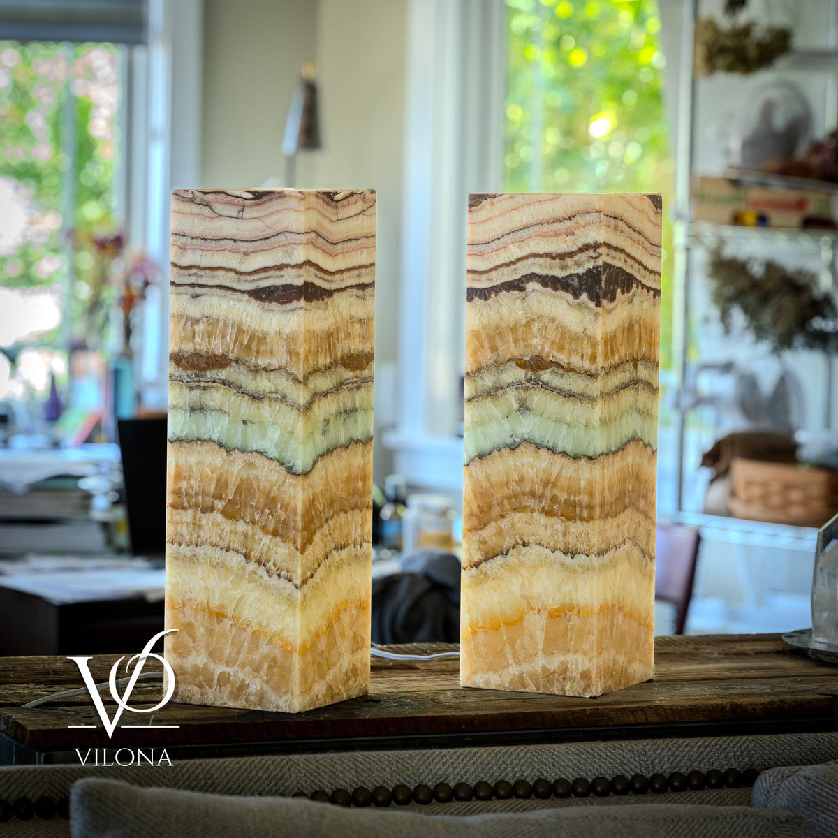 Aqua Onyx Square Table Lamp - 20" Tall, x 6"x 6" (Medium Pair #77), photo 10 of 11