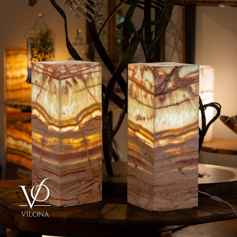 Divina Claire Onyx Table Lamp Pair – 22″ × 8″ Large Square #1, photo 4 of 12