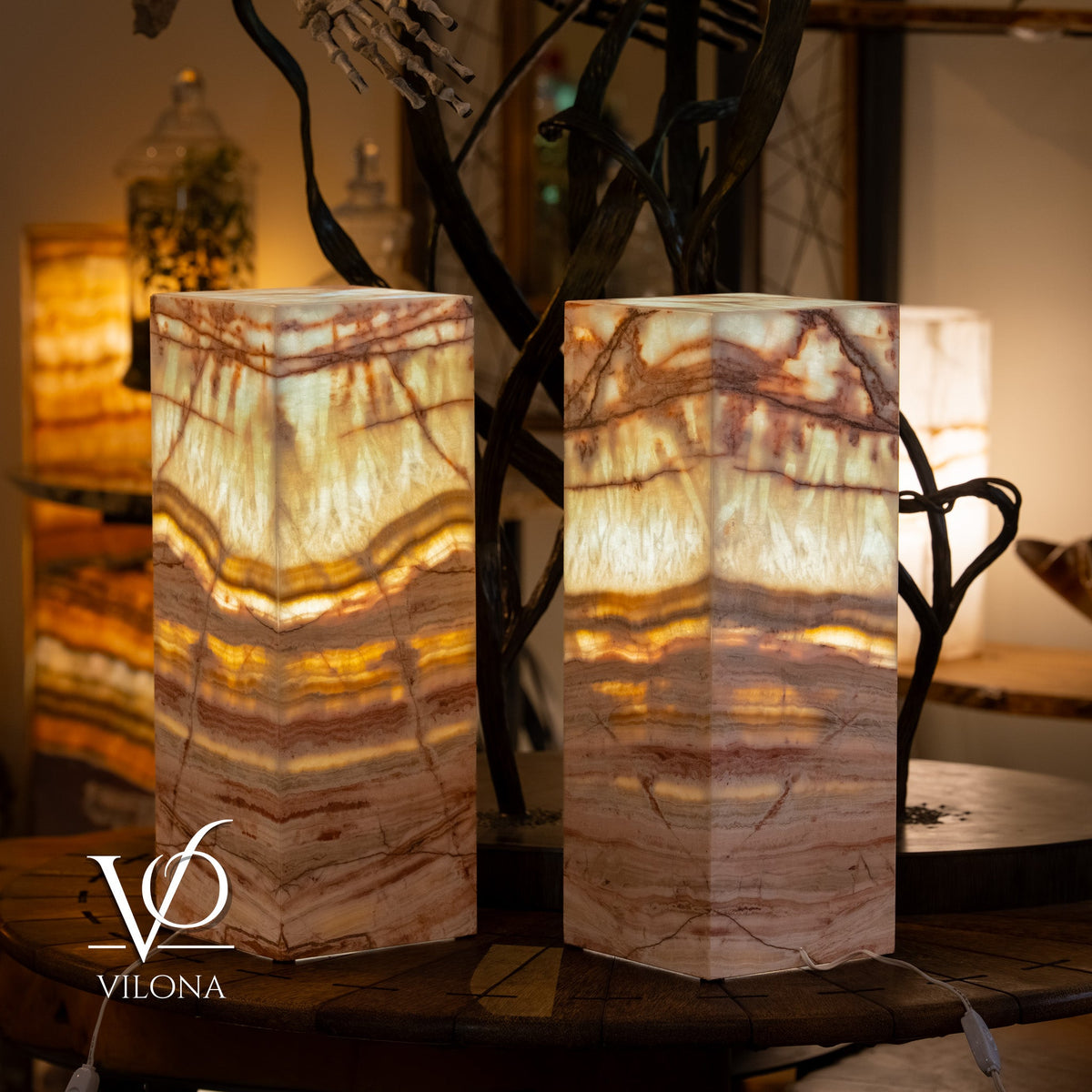 Divina Claire Onyx Table Lamp Pair – 22″ × 8″ Large Square #1, photo 5 of 12