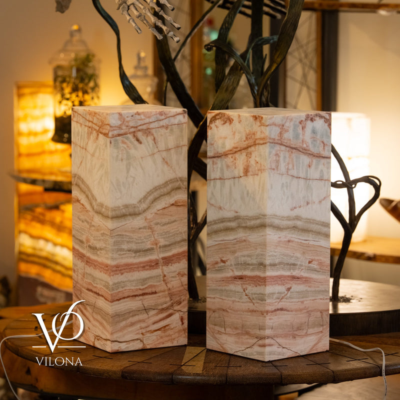 Divina Claire Onyx Table Lamp Pair – 22″ × 8″ Large Square #1, photo 2 of 12