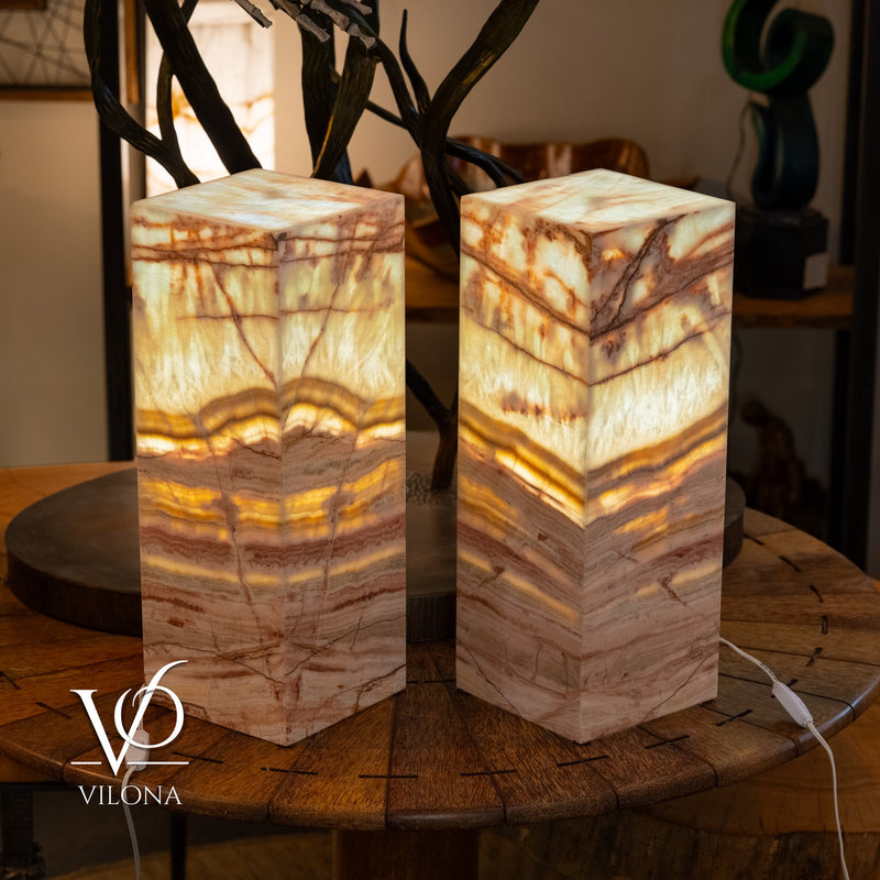 Divina Claire Onyx Table Lamp Pair – 22″ × 8″ Large Square #1, photo 6 of 12
