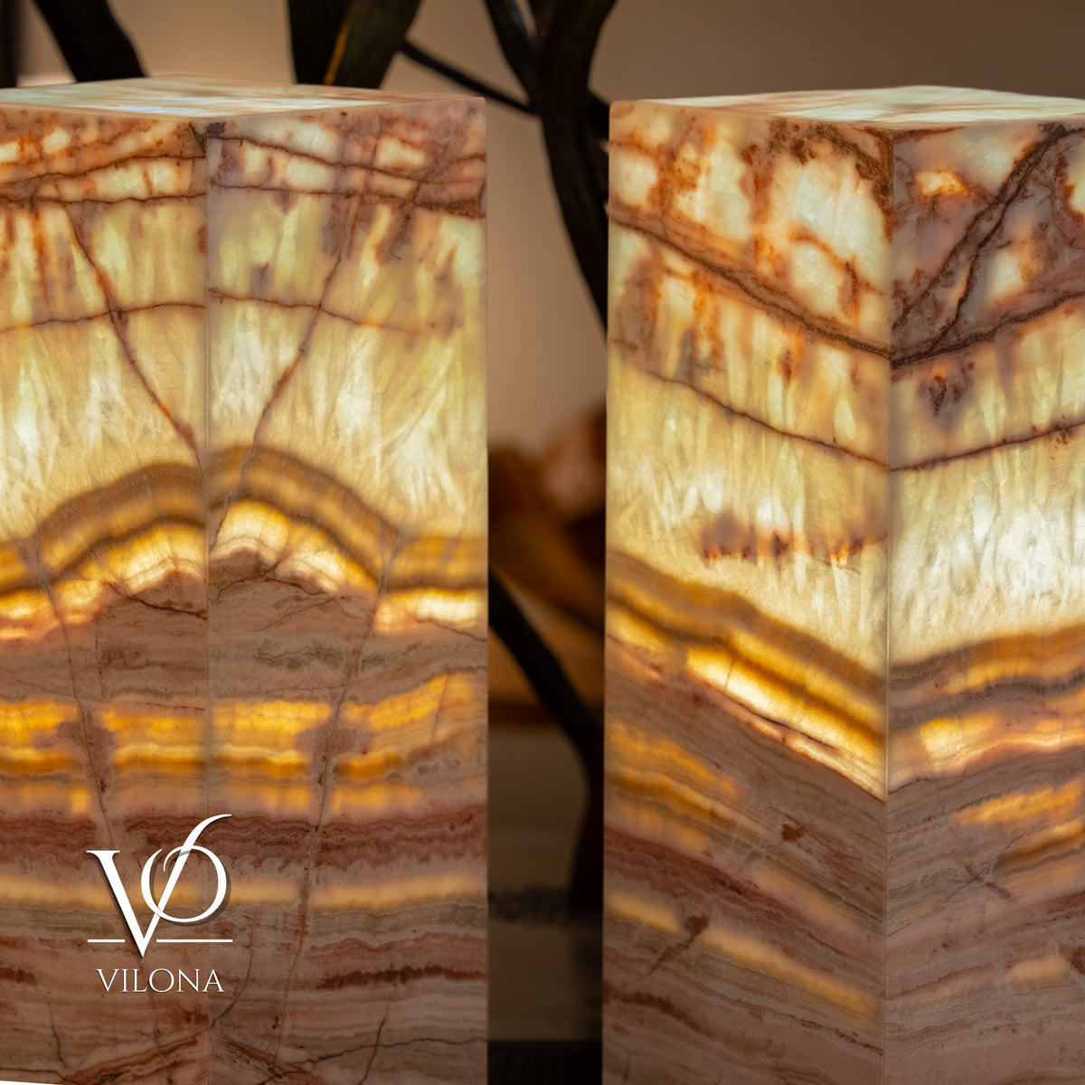 Divina Claire Onyx Table Lamp Pair – 22″ × 8″ Large Square #1, photo 12 of 12