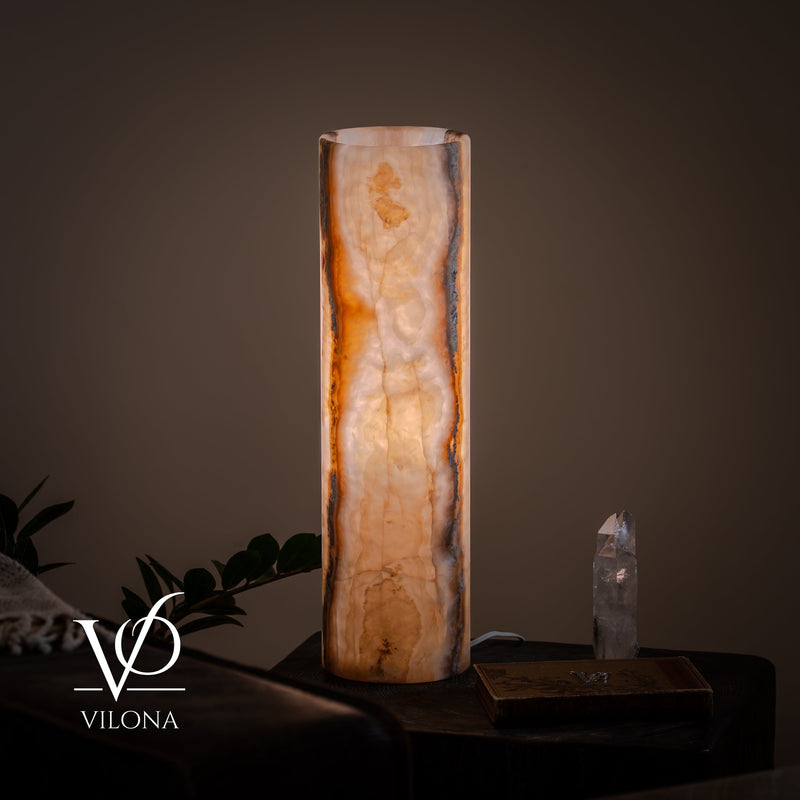 White Ice Onyx Cylinder Table Lamp – 20″ Tall × 5.5″ Diameter, photo 10 of 14