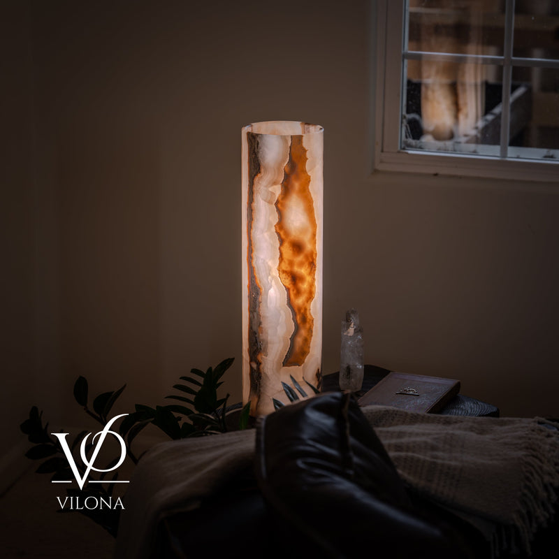 White Ice Onyx Cylinder Table Lamp – 20″ Tall × 5.5″ Diameter, photo 11 of 14