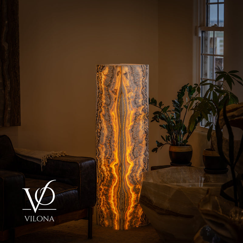 Golden Cloud Onyx Floor Lamp – Exotic – Medium – 51″ H × 12″ W × 12″ D – Square – #1, photo 3 of 15