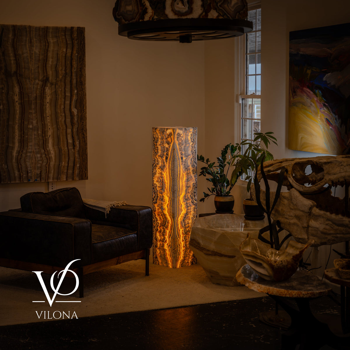 Golden Cloud Onyx Floor Lamp – Exotic – Medium – 51″ H × 12″ W × 12″ D – Square – #1, photo 10 of 15