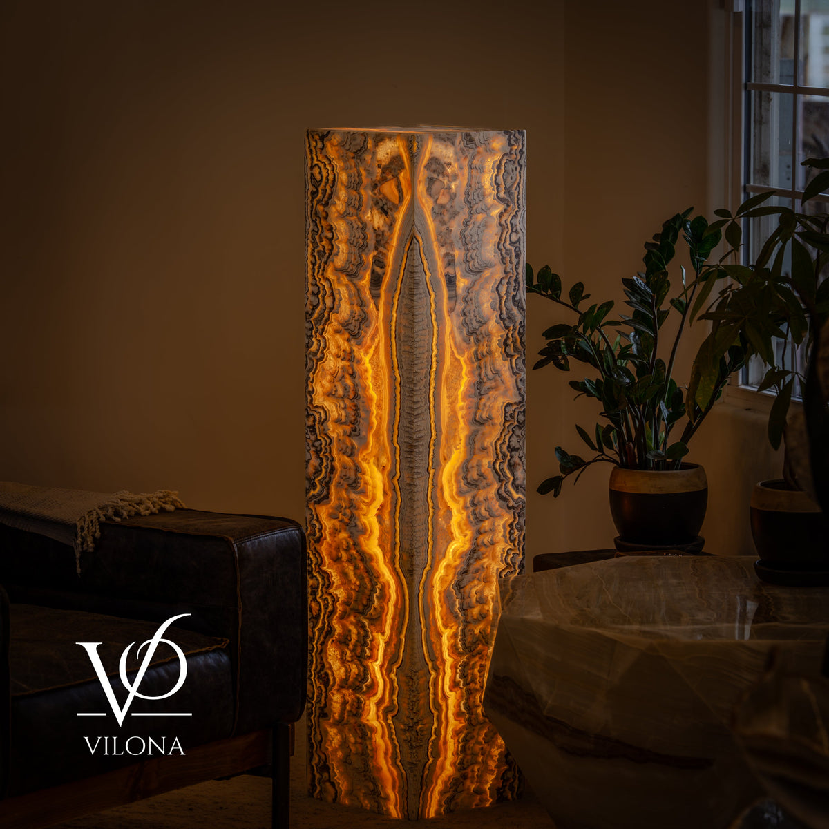 Golden Cloud Onyx Floor Lamp – Exotic – Medium – 51″ H × 12″ W × 12″ D – Square – #1