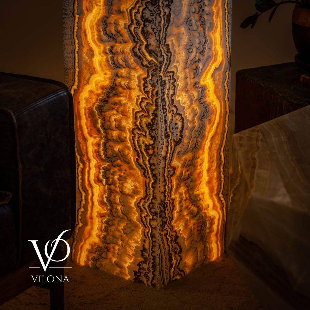 Golden Cloud Onyx Floor Lamp – Exotic – Medium – 51″ H × 12″ W × 12″ D – Square – #1, photo 14 of 15