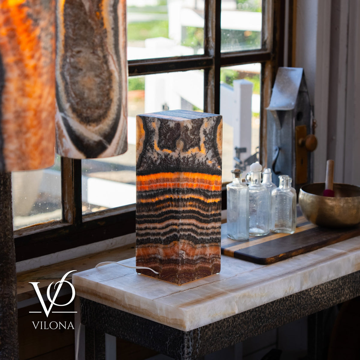 Tangerine Onyx Table Lamp – 16" Tall × 6" Square – One of a Kind #1, photo 3 of 10
