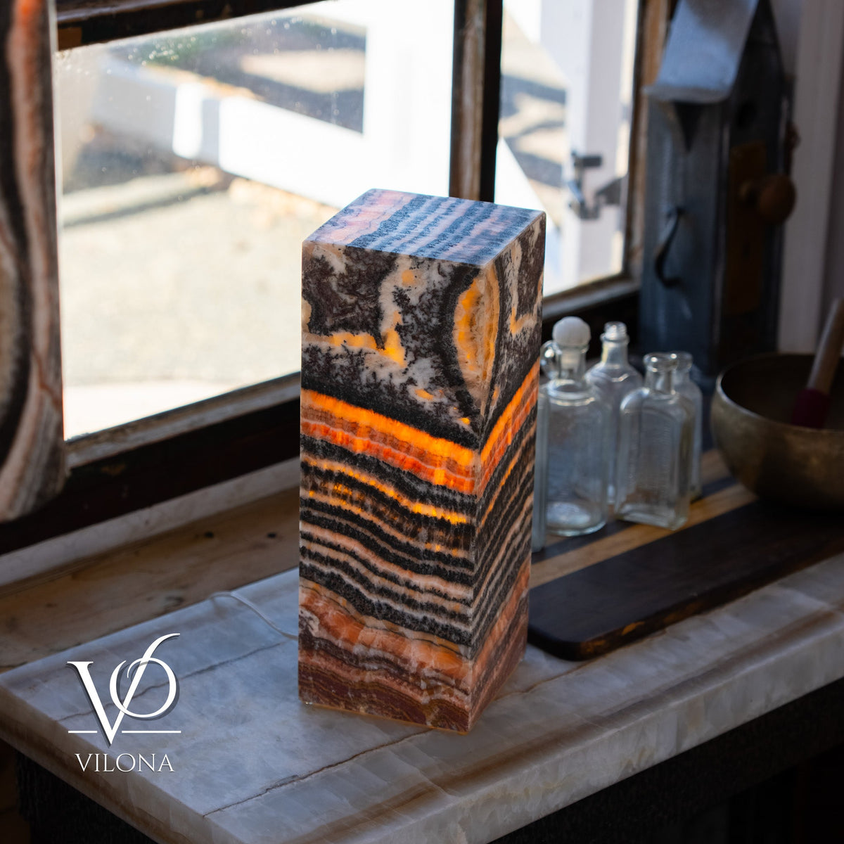 Tangerine Onyx Table Lamp – 16" Tall × 6" Square – One of a Kind #1, photo 9 of 10