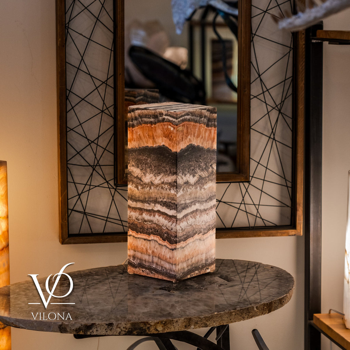 Tangerine Onyx Table Lamp – 16" Tall × 6" Square – One of a Kind #2, photo 6 of 9