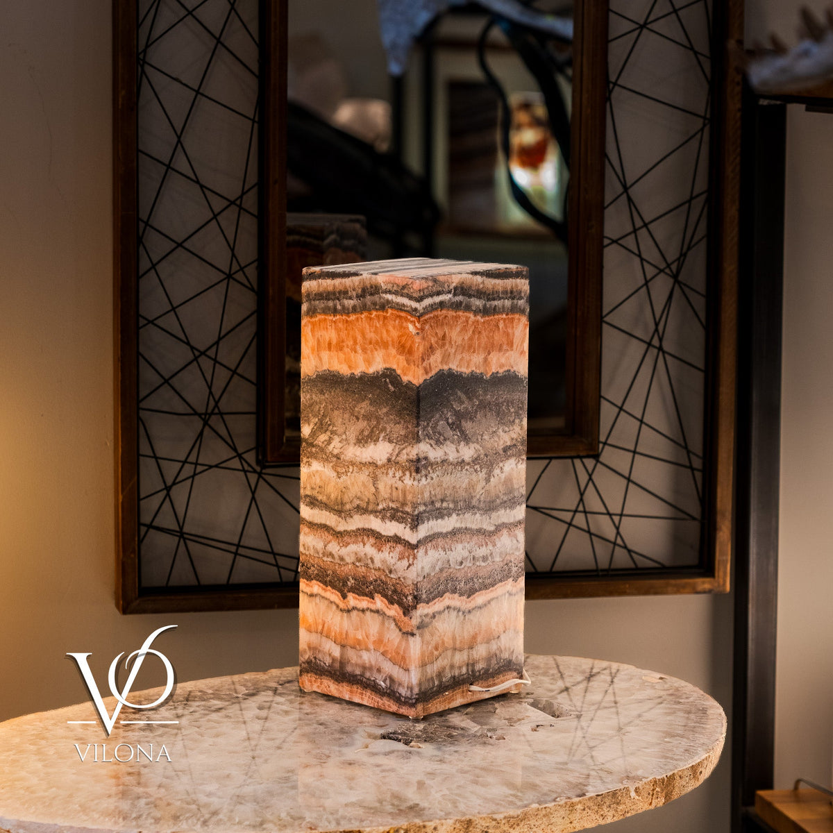 Tangerine Onyx Table Lamp – 16" Tall × 6" Square – One of a Kind #2, photo 9 of 9