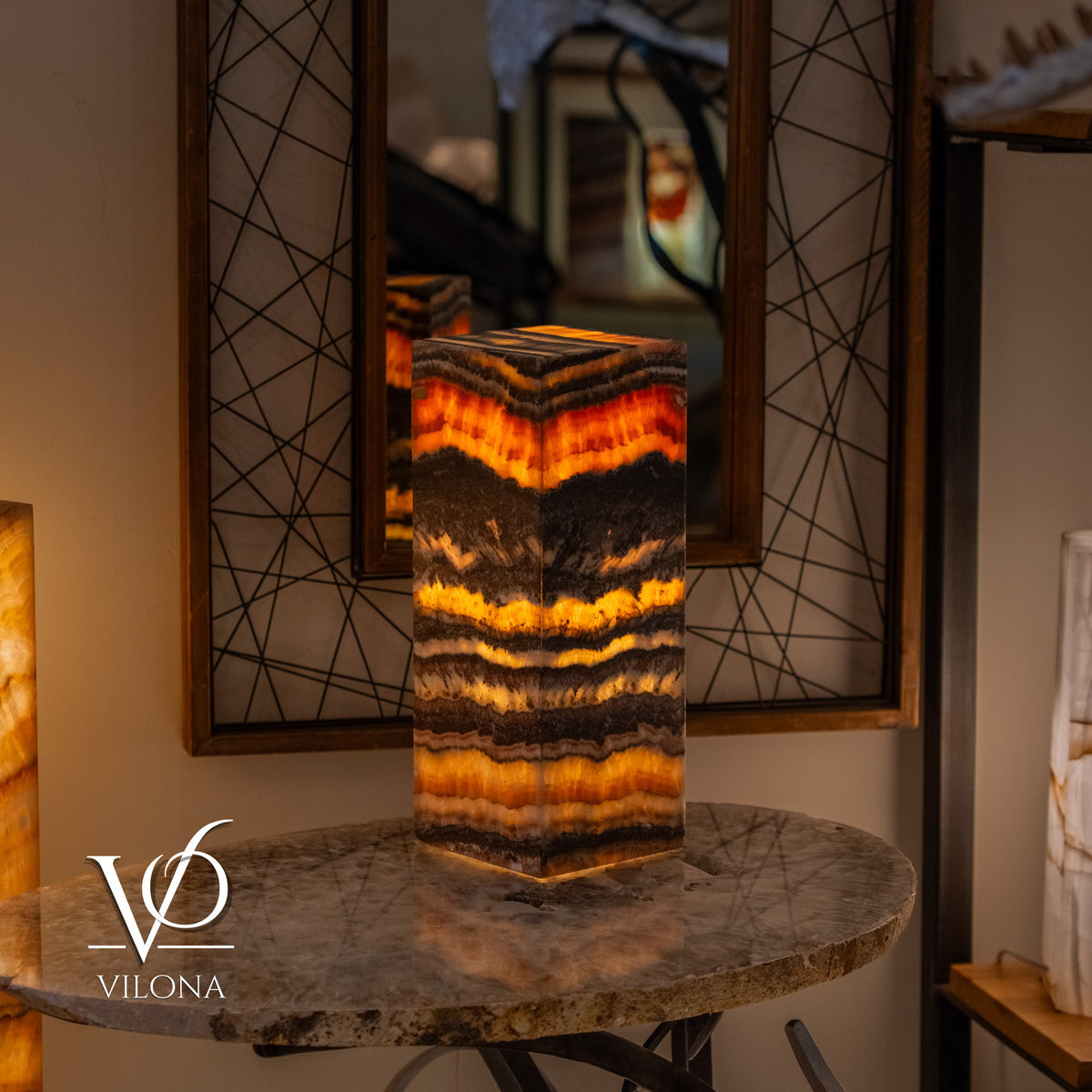 Tangerine Onyx Table Lamp – 16" Tall × 6" Square – One of a Kind #2, photo 3 of 9