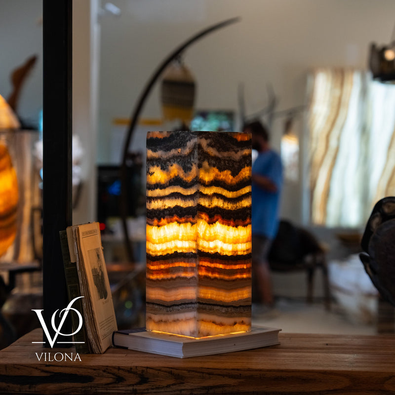 Tangerine Onyx Table Lamp – 16" Tall × 6" Square – One of a Kind #3, photo 6 of 9