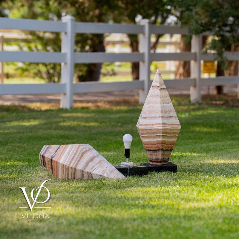 Sahara Onyx Bi-Pyramid Sculptural Lamp Pair – Natural Stone Lighting, photo 30 of 31