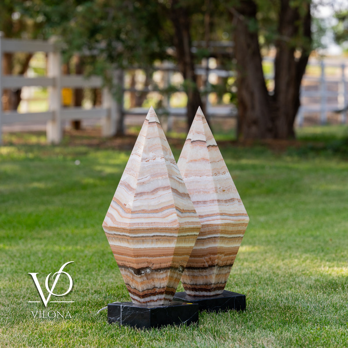 Sahara Onyx Bi-Pyramid Sculptural Lamp Pair – Natural Stone Lighting, photo 6 of 31
