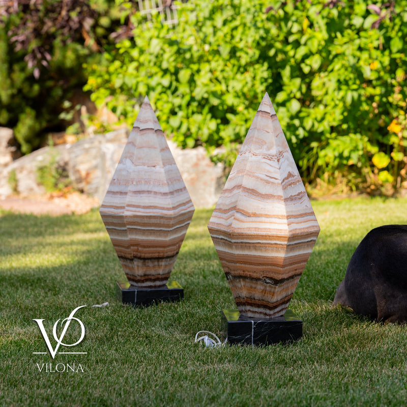 Sahara Onyx Bi-Pyramid Sculptural Lamp Pair – Natural Stone Lighting, photo 10 of 31