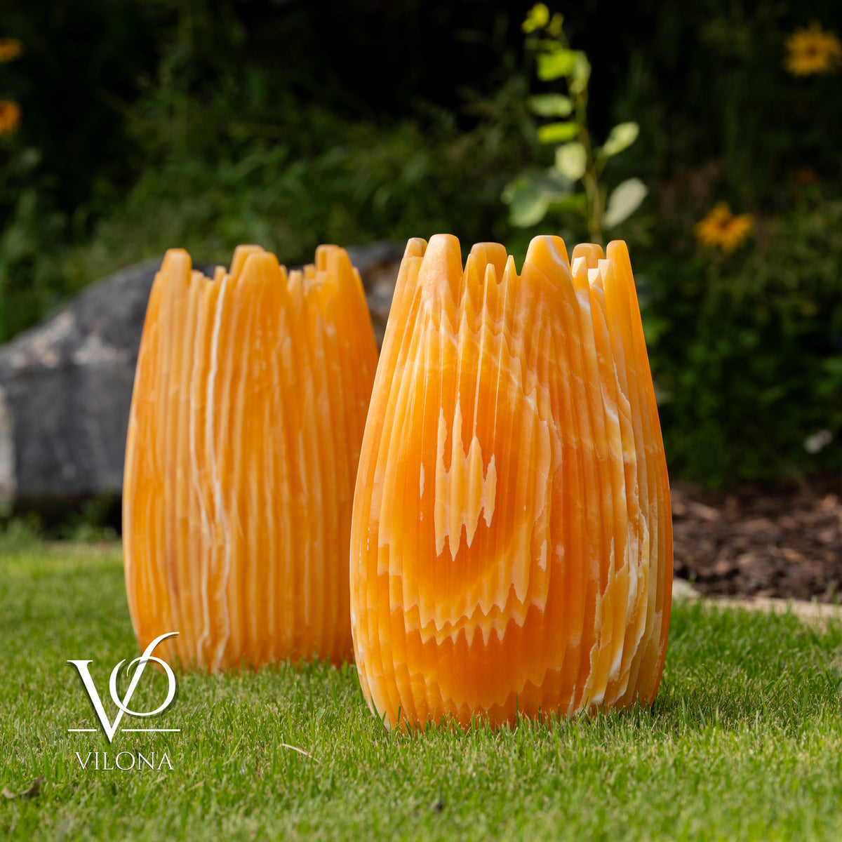Miami Sunset Onyx Crown Lamps - Sculptural Natural Stone Pair, photo 23 of 31