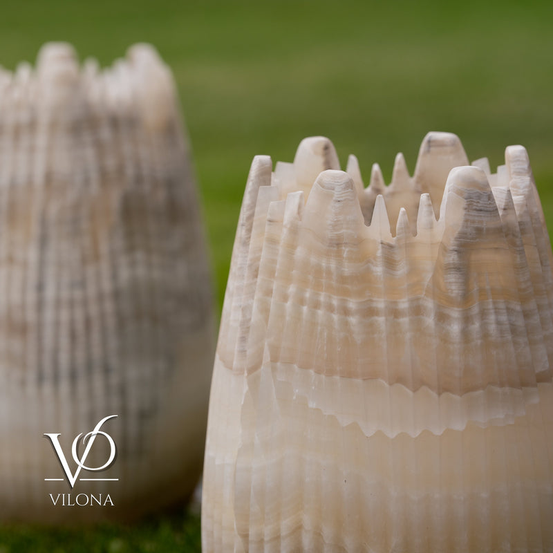 White Ice Onyx Crown Lamps - Sculptural Natural Stone Pair, photo 12 of 22