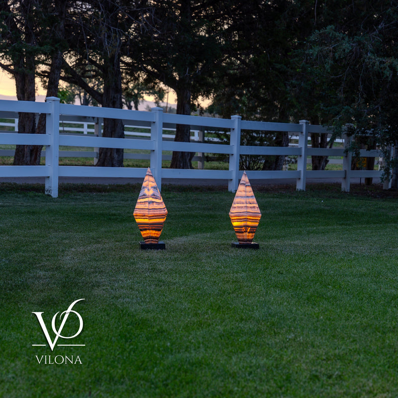Sahara Onyx Bi-Pyramid Sculptural Lamp Pair – Natural Stone Lighting, photo 9 of 31